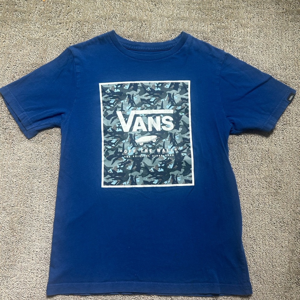 Youth Small (8/10) Vans Boys' Navy Graphic Tee - Camo Logo